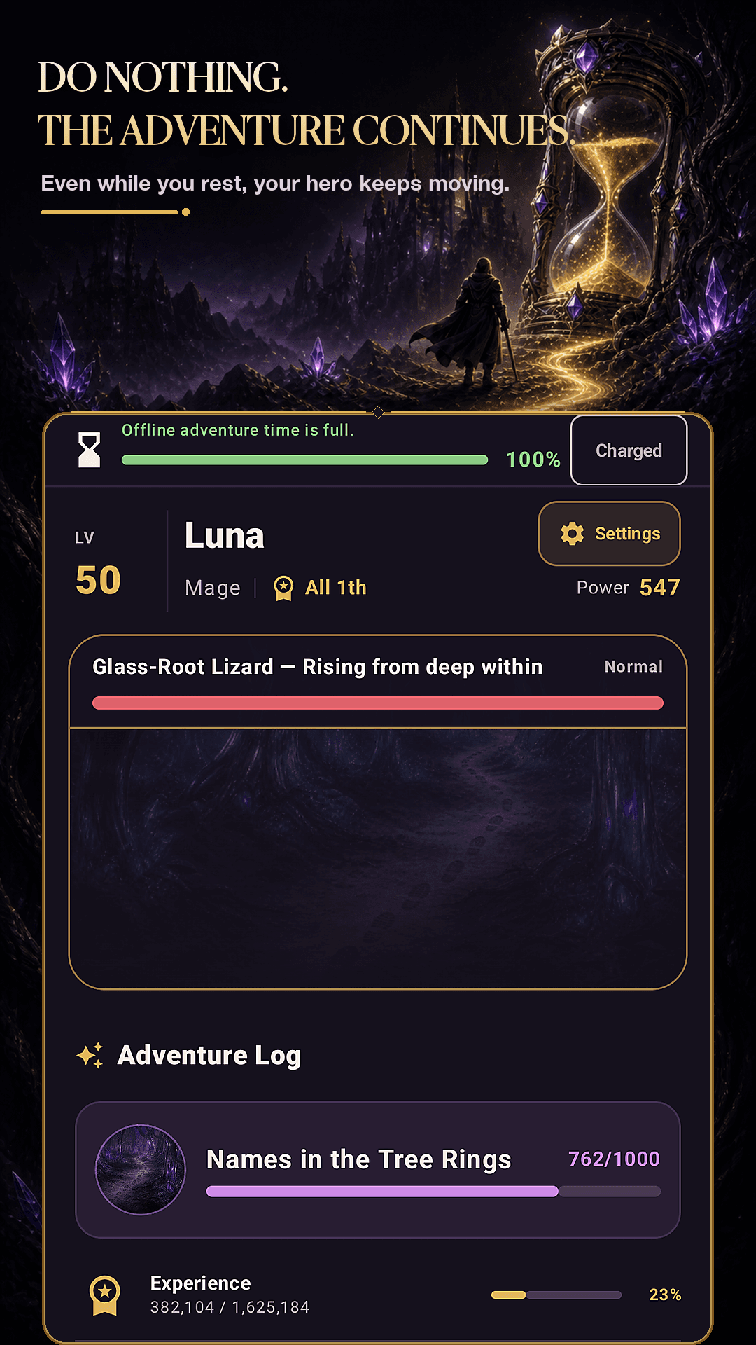 NULL PLAYING automatic offline adventure screen