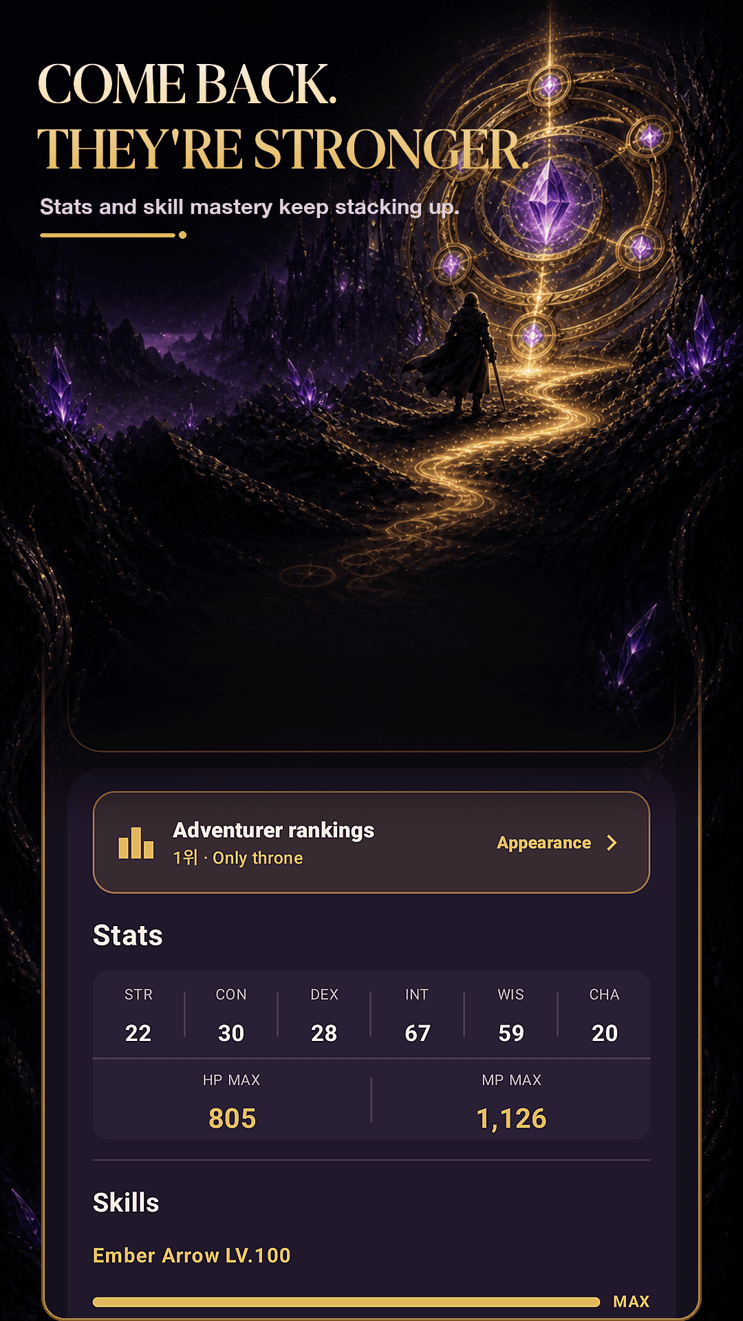 NULL PLAYING automatic stat and skill growth screen